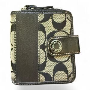 Coach Black Signature CC Striped Bifold Wallet